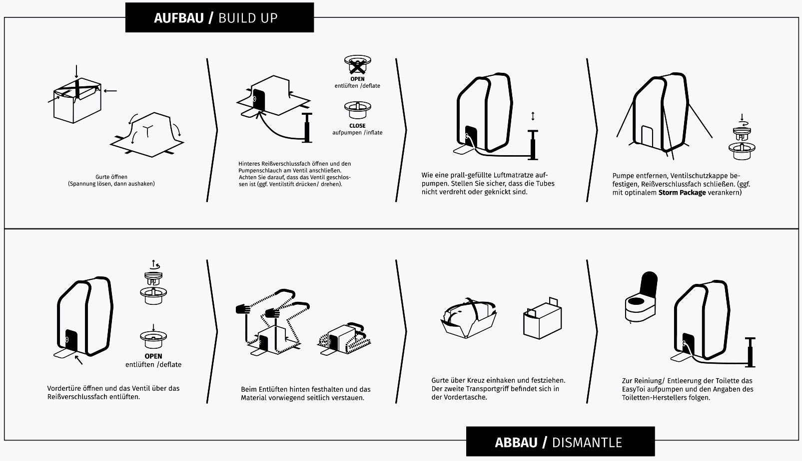 Broschüre für das easyToilet - eine mobile Toilette bestehend aus Trockentoilette und aufblasbaren Toilettenzelt