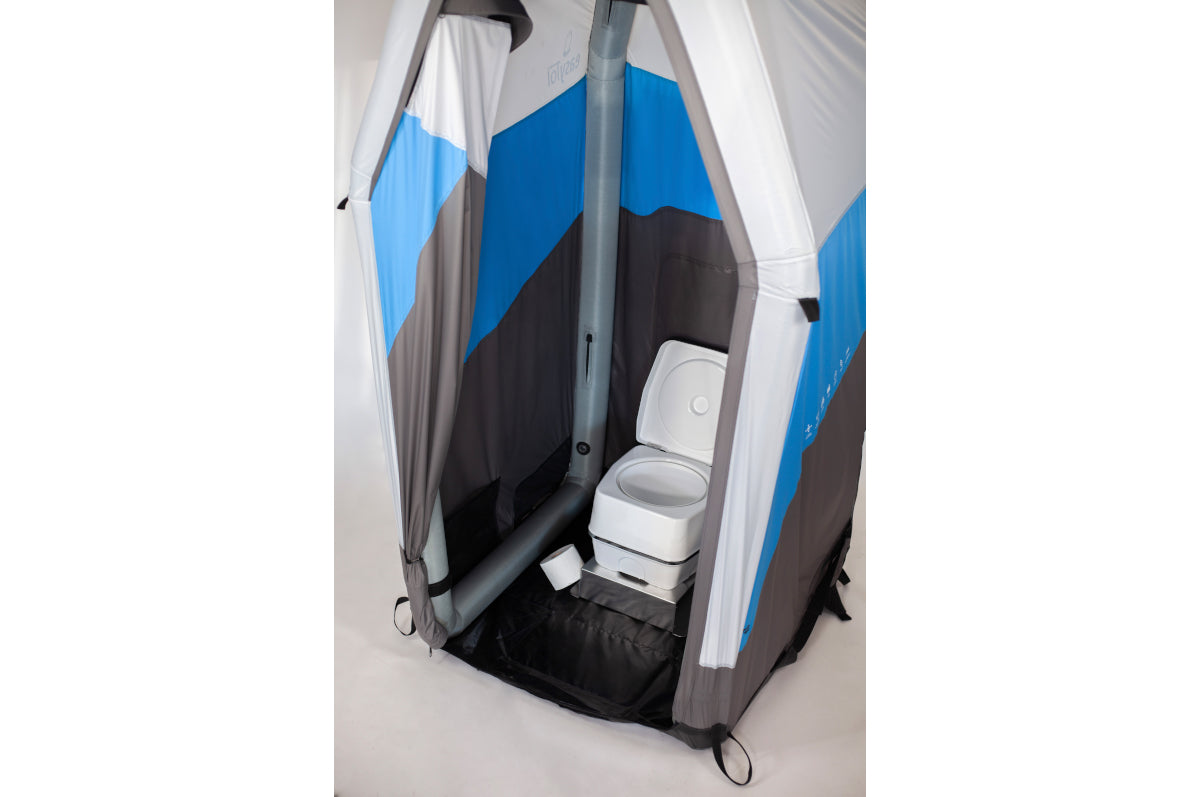 easyToilet ist eine mobile Toilette bestehend aus Trockentoilette und aufblasbaren Toilettenzelt